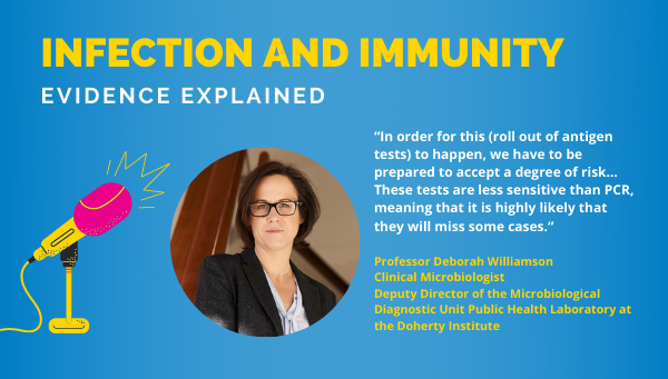 TheDohertyInst's tweet photo. Latest podcast ep has dropped! 
We chat to @drdebwilliamson on the current evidence for #COVID19 rapid antigen tests.
🎧 Listen on your favourite podcast app or via our website: https://t.co/6u6ekFqAhT
@TheRMH @UniMelbMDHS https://t.co/nEtUOnzl0X