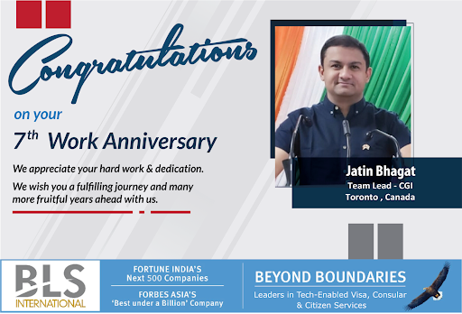 BLSintServices's tweet photo. Many congratulations to #JatinBhagat (Team Lead – Toronto, Canada) on your 7th #workanniversary at #BLSInternational. Thank you for your valuable contribution.
#employeemilestone #blsemployee #valuableresource #employeejourney #congratulations #Canada https://t.co/E6Zot3Zfrj