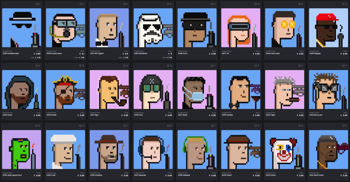 CaptainsCartel's tweet photo. Don’t get too comfortable and not see the #SniperPunks hiding in plain sight.
New elites released. If you sleep on this #NFT project, you will fomo and buy them at a much higher price.
Early is always better. https://t.co/qRv2az9RX4
@sniperpunks1 https://t.co/DnSdbdxW9O
