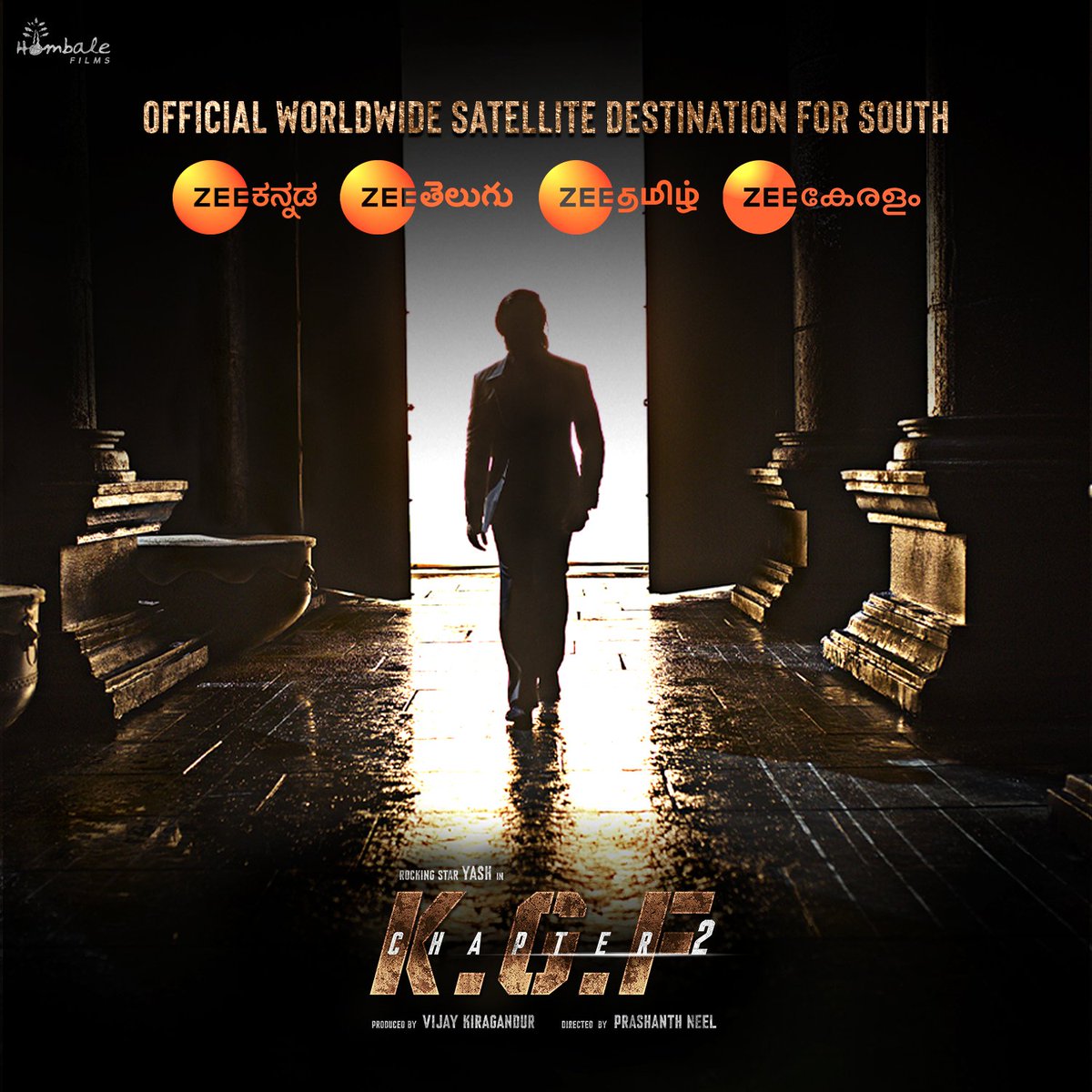 Glad to Announce #KGF2SouthOnZee 

@prashanth_neel @VKiragandur @hombalefilms @HombaleGroup @duttsanjay @TandonRaveena @SrinidhiShetty7

@ZeeKannada @ZeeTVTelugu @ZeeTamil @ZeeKeralam