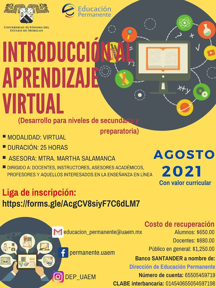 uaemorelos's tweet photo. Introducción al Aprendizaje Virtual | Desarrollo para Niveles Secundaria y Preparatoria #UAEM https://t.co/BFpkwCVYmg