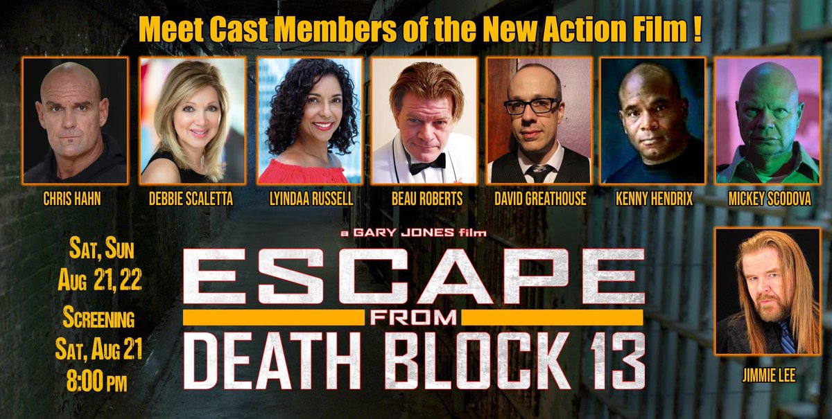 NightmareJL's tweet photo. I will be at The International Indie Gathering Film Festival at the Doubletree Hotel in Westlake,OH Sat. Aug. 21st for a special screening of “Escape From Death Block 13” along with other cast members for a meet &amp; greet! Info: https://t.co/owrhpbcaG1 #FilmFestival #movie https://t.co/XvolH1MeoJ