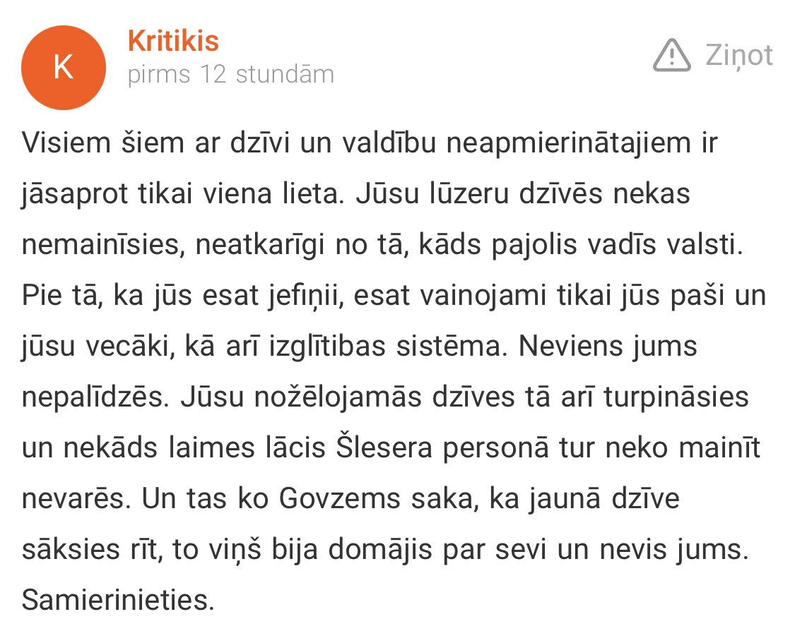 Nekad nebūtu domājis, ka piekritīšu kādam tvnet (!!!!) komentētājam.
