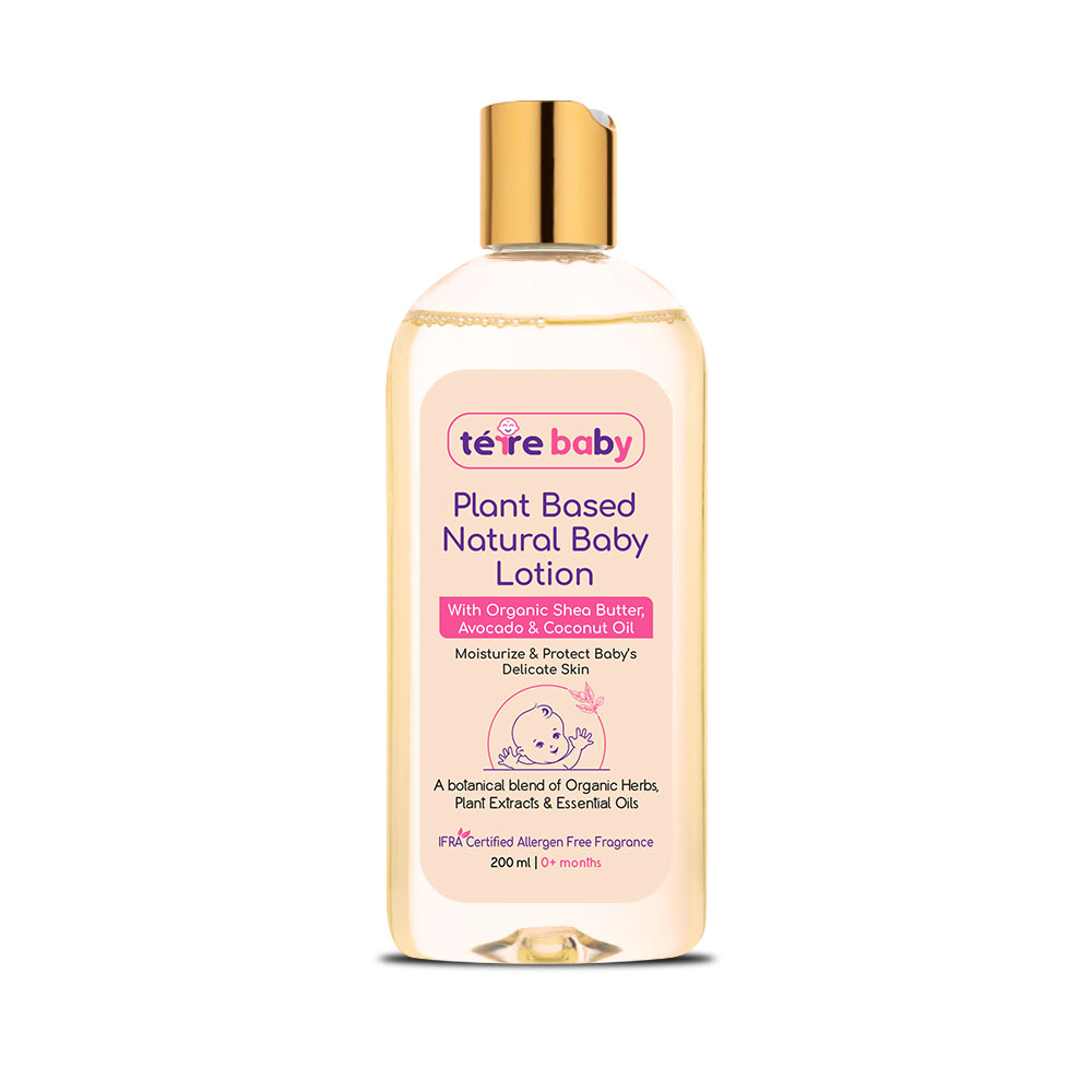 Are you looking for the #bestbabylotion for dry and sensitive skin for your #newbornbaby? Try #TérreBaby #bodylotion infused with shea, cocoa, avocado, coconut, and kokum butter, leaving it hydrated, moisturized, and supple. #BabyBodyLotion dermatologically and clinically tested.