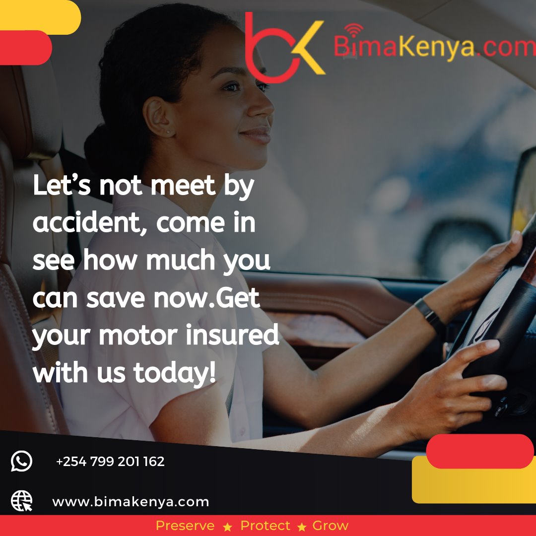 bima_kenya's tweet photo. Discover more at https://t.co/0AyUVhYnRd and choose your preferred Motor Insurance cover.
#bimakenya #bima #insurance #wealth #bimainsurance #kenya #nairobi #commercialcover #commercialinsurancecover #privatecarinsurancecover #PSVinsurancecover #protection #motorinsurancecover https://t.co/dT2ExYp4s6