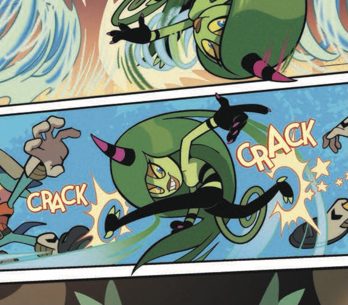 Zeena is doing the classic Sonic Adventure pose here while kicking these hapless schlubs /2