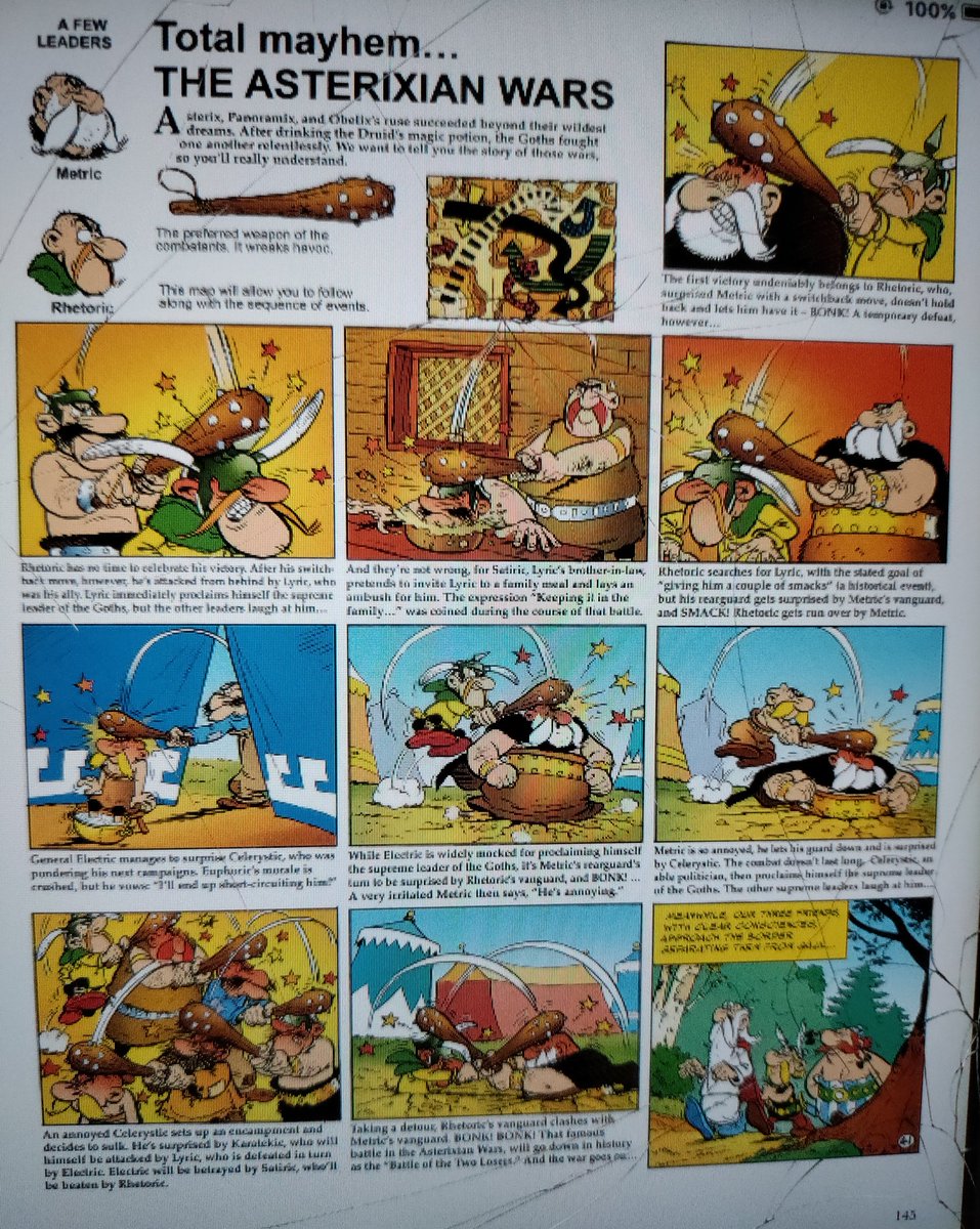 One of my favourite Asterix pages. Love the wars between Rhetoric, Metric, Lyric, Satiric, Electric, Celerystic, and Karatekic.