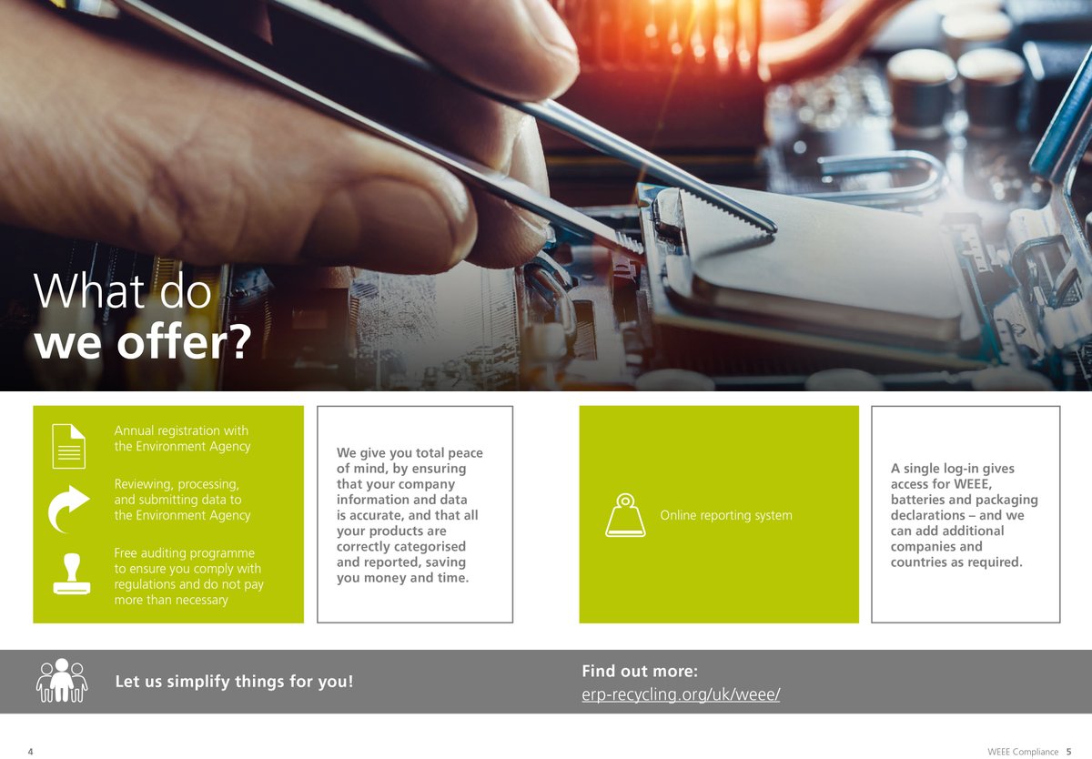 We ensure that your company information and data is accurate and that all products are correctly categorised. A single log-in gives access for #WEEE, #batteries and #packaging declarations – and we can add additional companies and countries as required.
erp-recycling.org/uk/weee/