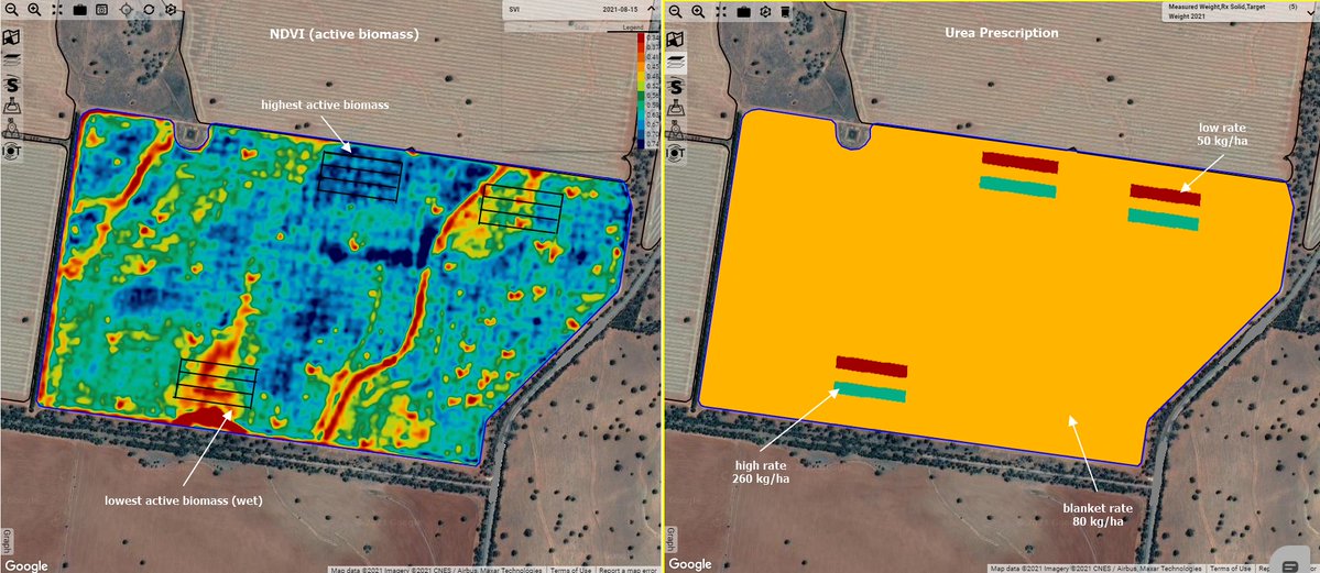 Building trials into prescriptions to monitor / challenge input strategies.

Example from central west NSW = challenging N application in high &amp; low production (wet) areas. Yield analysis to follow.