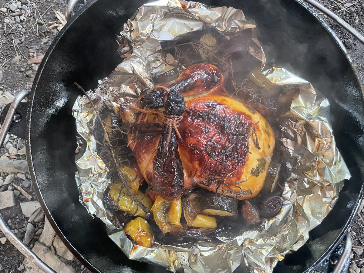 稲垣圭亮 ちるすけ 今回の キャンプ飯 桃のパクチーサラダ ナチョス ローストチキン グリーンカレー 最高ですよん レシピはいつの日かnoteにアップします ダッチオーブンレシピ ローストチキン