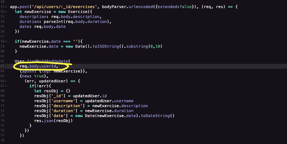 JohnyRowzOfCode's tweet image. (2/2) SO! 

To get my test to pass, I had to change line 63 from req.body.userId to req.params._id.

Before and after:

#FreeCodeCamp #JavaScript #APIs #Microservices #Coding #programming #NewDev #BackendDev