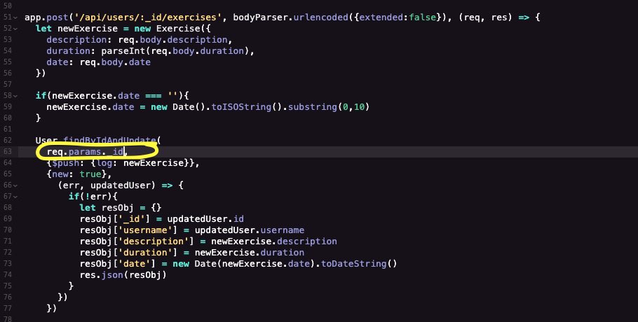JohnyRowzOfCode's tweet image. (2/2) SO! 

To get my test to pass, I had to change line 63 from req.body.userId to req.params._id.

Before and after:

#FreeCodeCamp #JavaScript #APIs #Microservices #Coding #programming #NewDev #BackendDev