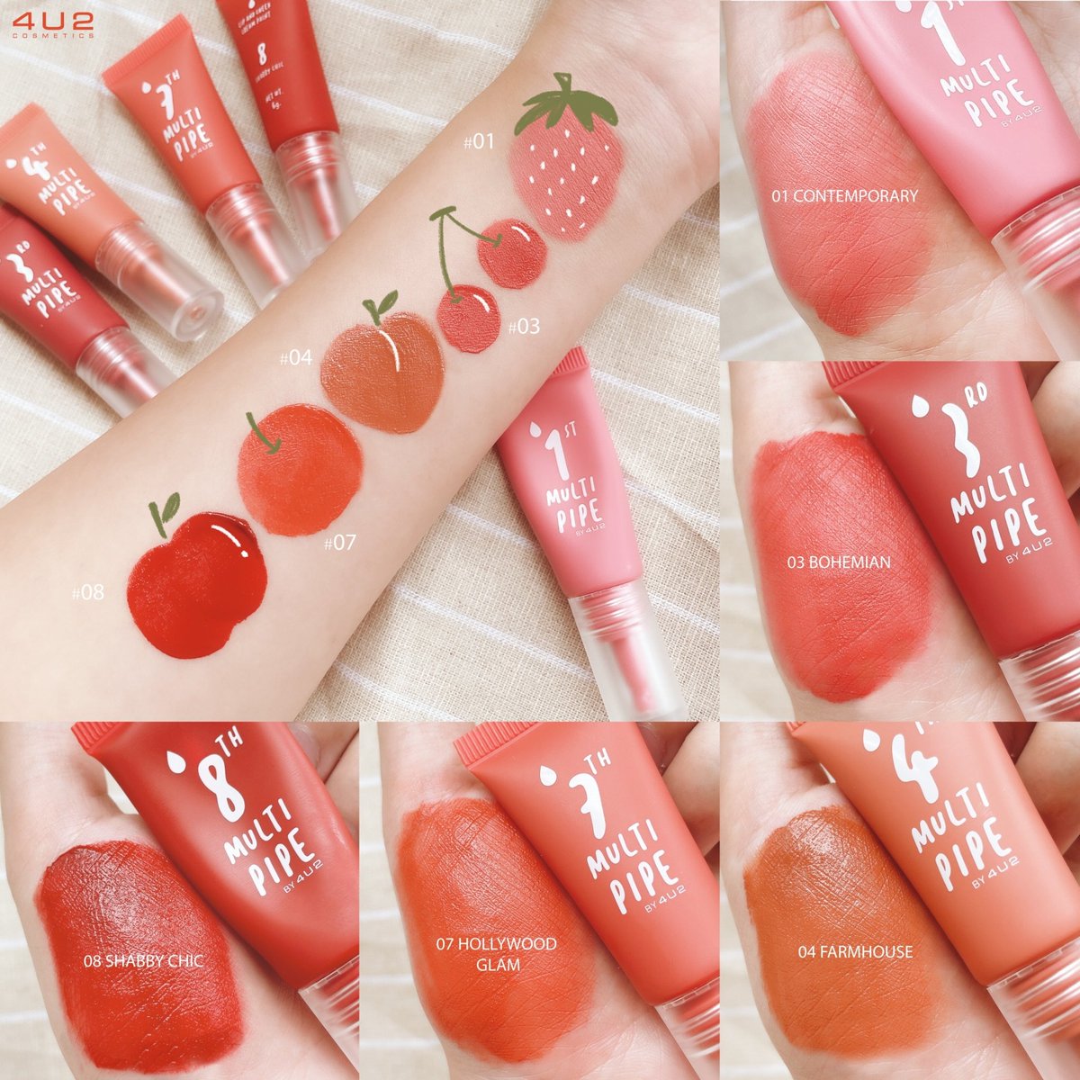4U2Thailand's tweet photo. ✨ หู้ยยย น่าร้ากก~ 
สวอชโทนสีผลไม้ น่ารักกรุบๆ จ้า 🍎🍊🍑🍒🍓 

𝟰𝗨𝟮 𝗠𝗨𝗟𝗧𝗜 𝗣𝗜𝗣𝗘 💗
ครีมเพนท์เนื้อมูส บางเบาดูเป็นธรรมชาติ มีส่วนผสมของวิตามิน E , C , Q10 หลอดเดียวเอาอยู่ ชิ้นละ 125 บาท 

ช้อปเลย >>  https://t.co/9xLGJVuecu

#4U2Cosmetics #4U2Thailand #4U2Multipipe https://t.co/cMRtmzpdFs