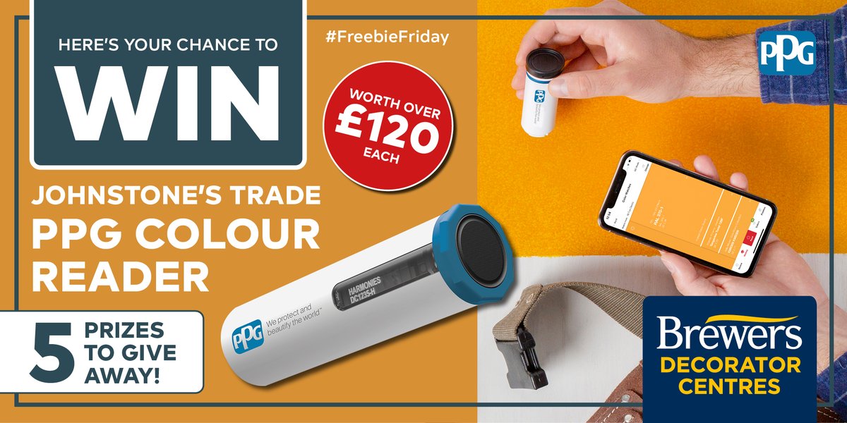 Brewerspaints's tweet image. #Competition Time! We're giving away 5 Johnstone's Trade PPG Colour Readers! For your chance to #WIN like, RT and follow @Brewerspaints &amp;amp; @Johnstonestrade. Competition closes 12pm 27/08/21 #FreebieFriday