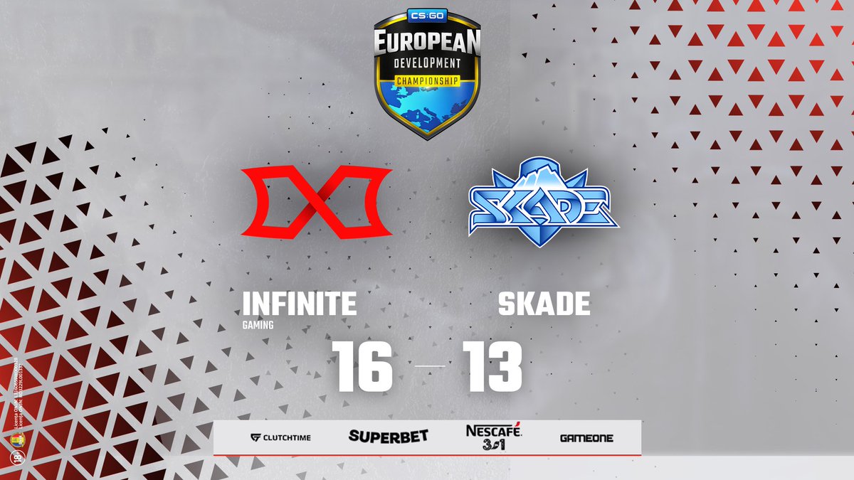 INFINITE castiga contra <a href="/skadegg/">SKADE</a> , locul 25 mondial, intr-un BO1 pe harta MIRAGE

Acești vor juca meciul calificării contra câștigătoarei dintre <a href="/honorisgg/">HONORIS</a> și #BankaPepsi 

Felicitări <a href="/infiniteggro/">Infinite Gaming</a> pentru un rezultat senzațional!

#NESCAFE3in1 #SUPERBET