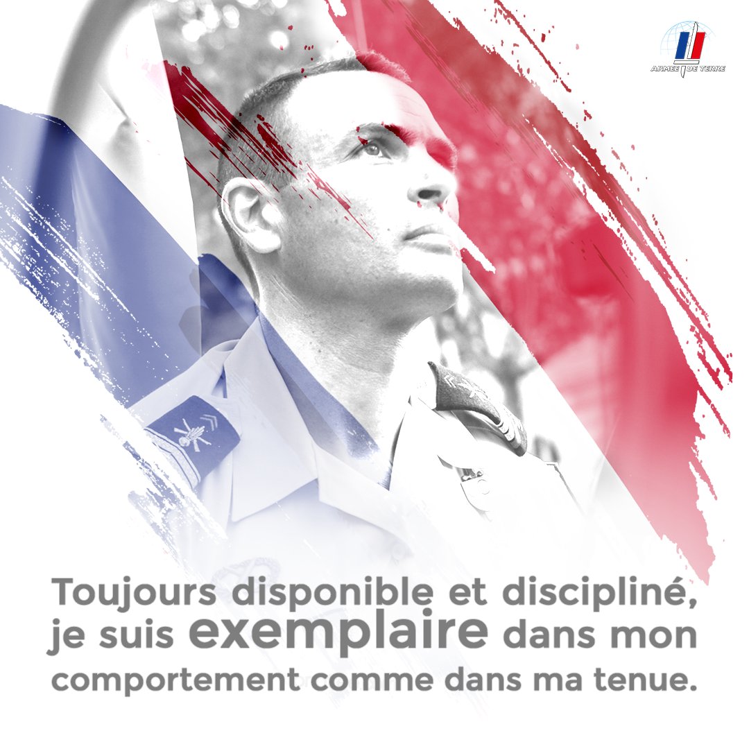armeedeTerre's tweet photo. #MonCodeDHonneur 3/10 🇫🇷 À quoi fait référence le 3e article du Code d'honneur du soldat français ? Donnez-nous vos commentaires 👇
"Toujours disponible et discipliné, je suis exemplaire dans mon comportement comme dans ma tenue."
+ de détails par ici 👉https://t.co/EUtSei0JpX https://t.co/yVQJULEeRV