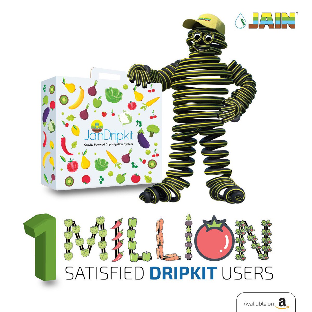 JainIrrigation's tweet photo. Glad to share that our JainDripKit has crossed more than 1 Million Satisfied users!🤩

A technology where growing your own produce 🍅🥬🥦🍓on your #Terrace #KitchenGarden or #BackYard has proved to be the best &amp; convinient way towards gaining #MoreCropPerDrop🌱💧 https://t.co/S5qa91qd1W