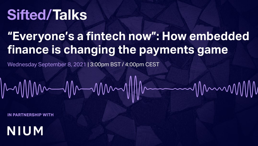 Siftedeu's tweet image. Embedded #finance is revolutionising payments. 💳

Join @alexmifsud (@WeavrPayments), @fjcrosbysf (@NiumGlobal) &amp;amp; Valerie Konde (@pleo) on Sept 8 at 3pm BST to find out how.

More exciting speakers TBA! 👏

Sign up ➡️ow.ly/851550FSDIV

#Event with Nium #payments #fintech