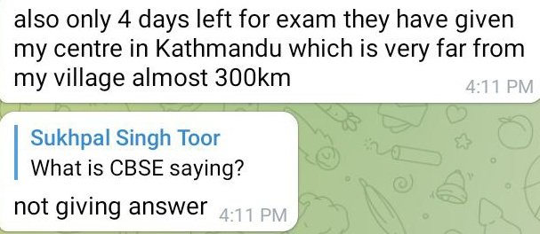 ActivistSukhpal's tweet photo. R/Sir @dpradhanbjp
#CBSEstudents hv reported their #12thBoardExamCentre as far as ~200-300 Kms away.If they somehow manage then hw will they manage to appear for other comp. exams like #NEETUG2021 #JEE etc.🤔
Date sheet schedule is v.tight.
Pls intervene 🙏
@cbseindia29 @DG_NTA https://t.co/obtJS7qfrX