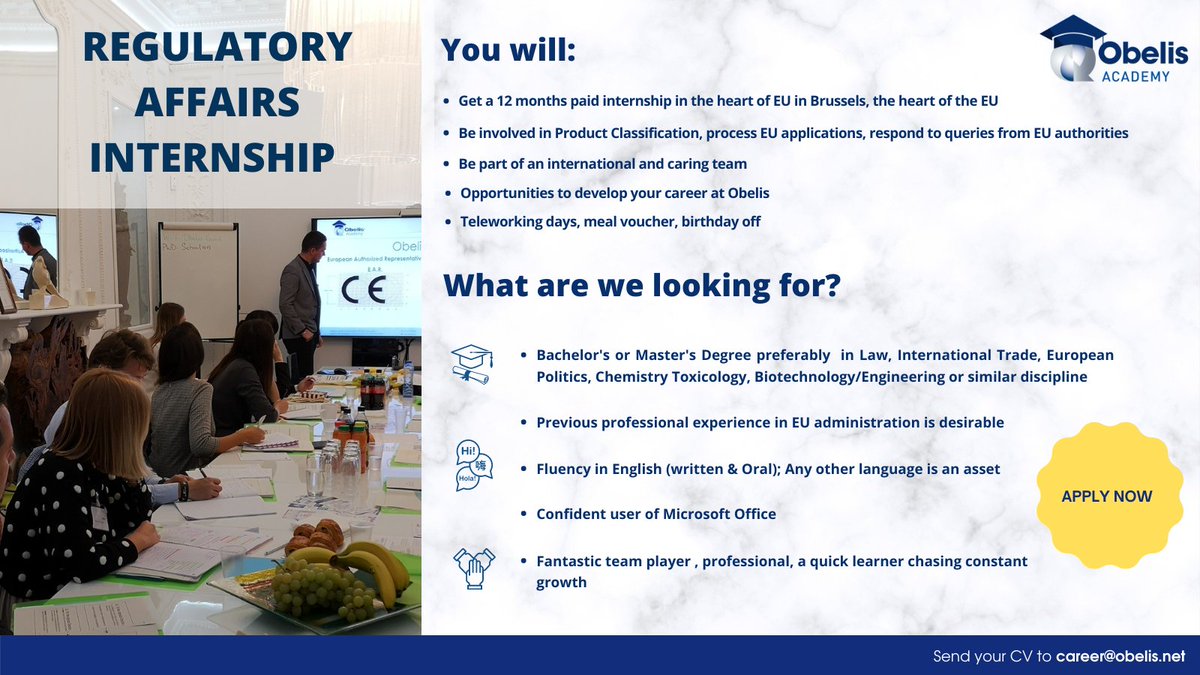 Obelis_EAR's tweet photo. The application for the Obelis' Regulatory School is now open!

If you want to gain international experience in Regulatory Affairs, this is the right opportunity for you! 

Apply now at: https://t.co/PilhmZqrms

#careers #regulatoryaffairs #internships #WeAreObelis https://t.co/MVbzYITS1B
