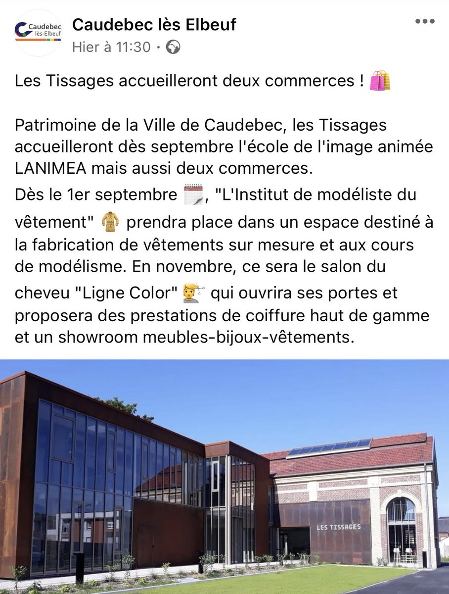 Encore de bonnes nouvelles pour le #Commerce de #Caudebec, dans le magnifique bâtiment des #Tissages également occupé par <a href="/Lanimea1/">Lanimea</a> 
#dynamisme #Attractivité #CentreVille