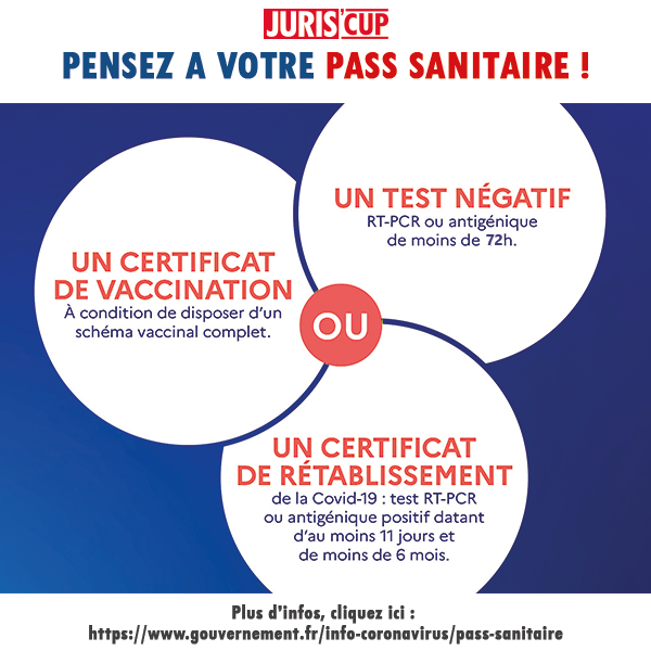 Se retrouver en sécurité 🫂
Pour la 30eme édition de la Juris'Cup, l'accès au Village Nautique et au Dock des Suds sera soumis à la présentation du pass sanitaire ! 😷