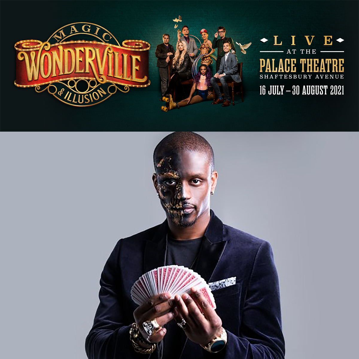 WondervilleLive's tweet photo. Don't miss your last chance to see 2020's @BGT finalist @MagicalBones perform in #WondervilleLive at the Palace Theatre - his last show with us will be this Sun 23rd Aug!

Get tickets to see #MagicBones and the rest of our amazing cast here https://t.co/EPZ5FyDkq4

#Wonderville https://t.co/bhwCe47pWN