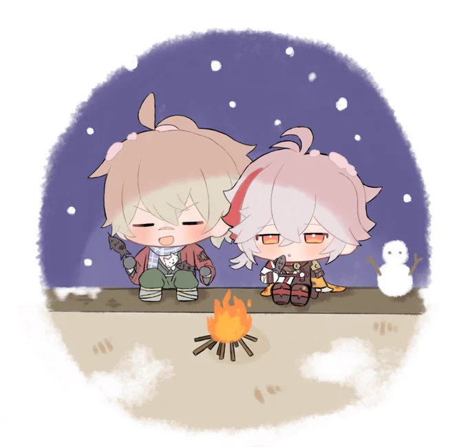 🐱🍁ほのぼの道中
☀️の日はすやすやお昼寝
❄️の日はぽかぽか焚き火

万葉くんと親友くんにはいつまでものんびり旅をして欲しい
 #tomozuha 