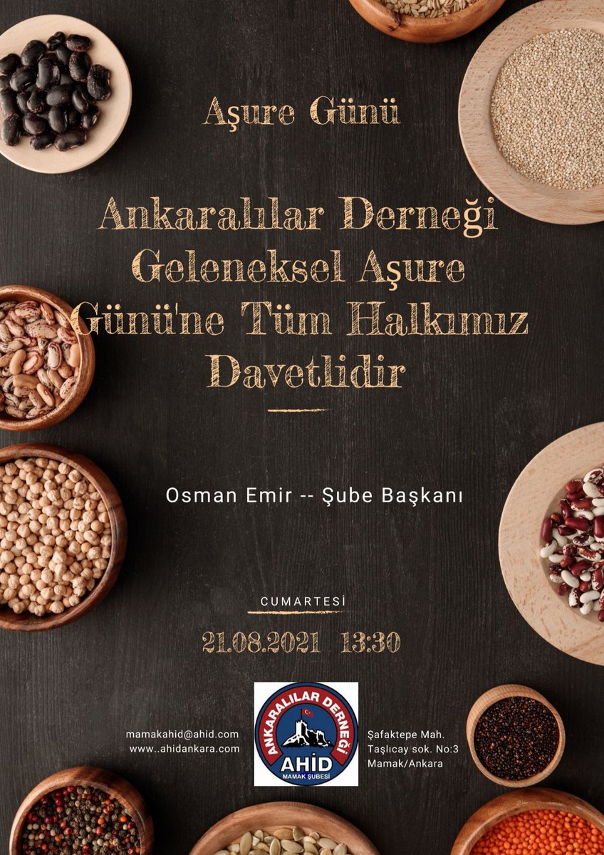MamakAhid's tweet photo. Ankaralilar Derneği Geleneksel AŞURE Gününe Tüm Halkımız Davetlidir . 

Osman EMİR  --  Şube Başkanı
#asuregunu #ahidmamak #mamakahid #ahidankara #Ankara https://t.co/AYEoZqI5lK