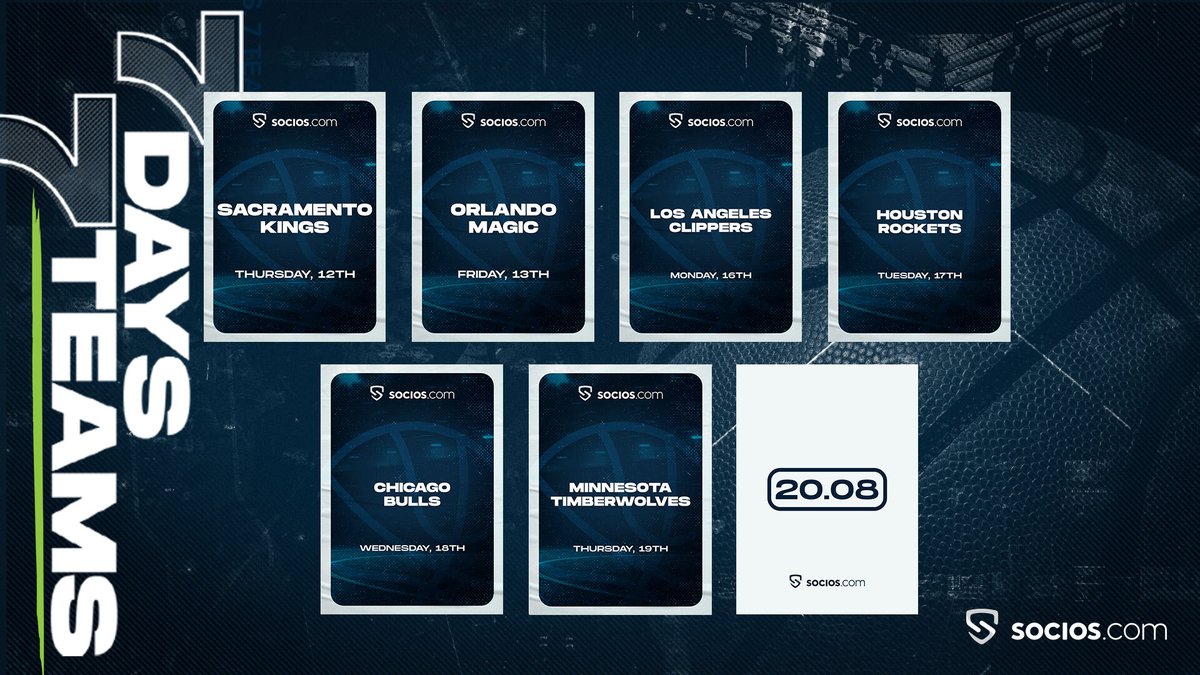 socios's tweet photo. 🏀7 Days 7 Teams: Giveaway🏀

𝗚𝗨𝗘𝗦𝗦 the 7th basketball team to be announced today &amp; 𝗥𝗧 for a chance to win a Fan Token of your choice.

1 @SacramentoKings
2 @OrlandoMagic
3 @LAClippers
4 @HoustonRockets
5 @chicagobulls
6 @Timberwolves 
7_________________ https://t.co/D6pEzb3KRD