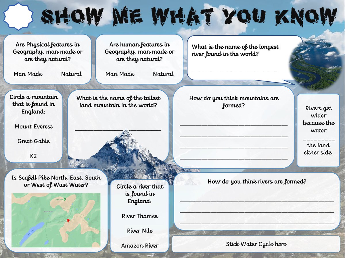 MissPatel21's tweet photo. New ‘Show me what you know’ for Geography - Rivers and Mountains topics #geographylead #lks2geography https://t.co/TcVXesNqYt