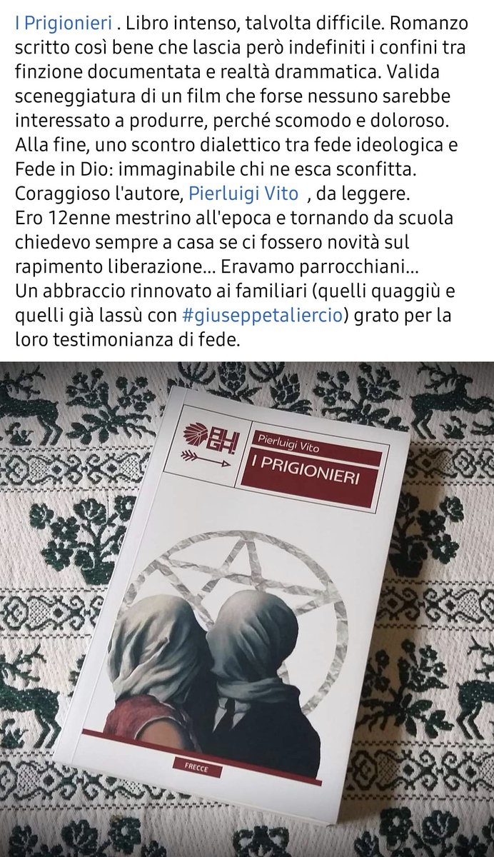PierluigiVito's tweet photo. Il buon giorno si vede dal mattino sui social... Grazie all'autore del post per queste parole. E a tutti buone letture!
#IPrigionieri
#20agosto
#romanzo
#CasaLettori
#Mestre
#Taliercio
#BrigateRosse https://t.co/c1Sh9FHP0g