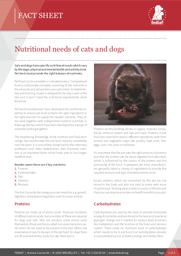 FEDIAF_PetFood's tweet photo. #FEDIAFFactsheet on the #NutritionalNeeds of cats and dogs details the complex requirements of our pets. It’s a must read for anyone in the pet industry!
https://t.co/J8YeHyXn8o https://t.co/gCUNzbDLfC