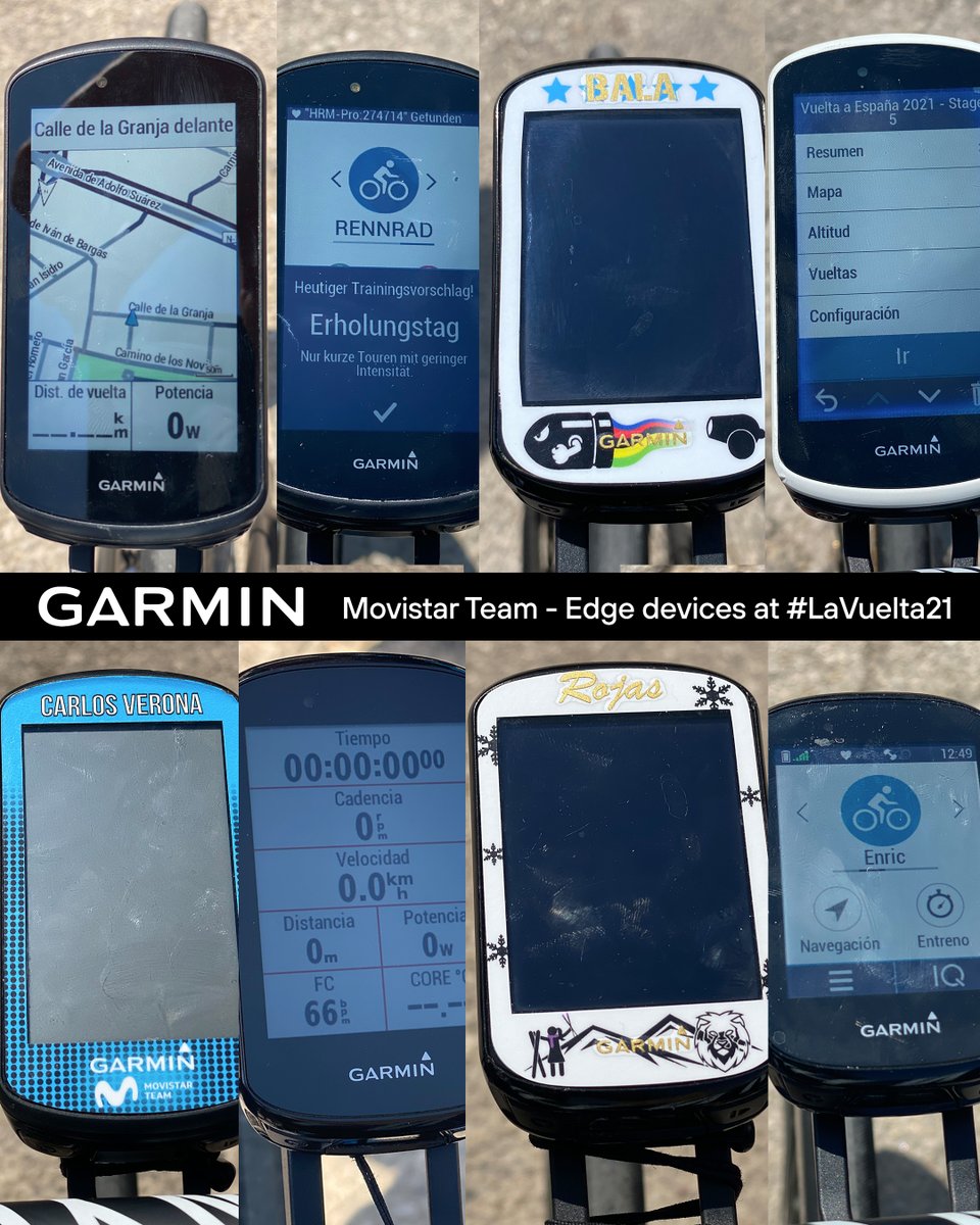 📱🚴‍♂️ A look at our <a href="/GarminCycling/">Garmin Cycling</a> Edge devices for #LaVuelta21 😃

<a href="/Nelsoliveira89/">Nelson Oliveira</a> = 830
<a href="/johanjacbs/">Johan Jacobs</a> = 1030 Plus
<a href="/alejanvalverde/">Alejandro Valverde</a> = 830*
<a href="/ImanolErviti/">Imanol Erviti</a> = 1030
<a href="/Carlos_Verona/">Carlos Verona</a> = 1030 Plus*
<a href="/SupermanlopezN/">Miguel Angel Lopez Moreno</a> = 530
<a href="/jjrojillas/">jose joaquin rojas</a> = 830*
<a href="/EnricMasNicolau/">Enric Mas Nicolau</a> = 830

* w/Sticker

#NeverStopCycling