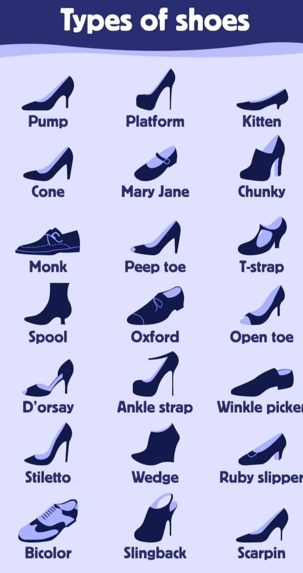 TRANSLATION CHALLENGE!

Try to translate these types of shoes into your language 😎