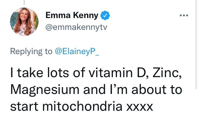 I don’t know what Emma Kenny is on, but it sure as hell ISN’T MITOCHONDRIA 🙄
(Please do not take medical advice from this one)
#GetVaccinatedNow