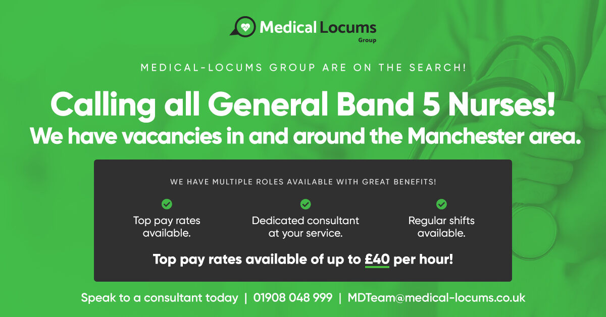 GroupLocums's tweet photo. 🚨 JOB VACANCIES AVAILABLE 🚨
 
Calling all General Band 5 Nurses! We have multiple roles in and around the Manchester area.
 
Top pay rates available of up to £40 per hour!

Get in touch with one of our consultants to apply now!
01908 048 999 📞
MDTeam@medical-locums.co.uk 📧 https://t.co/l97UBKiheU