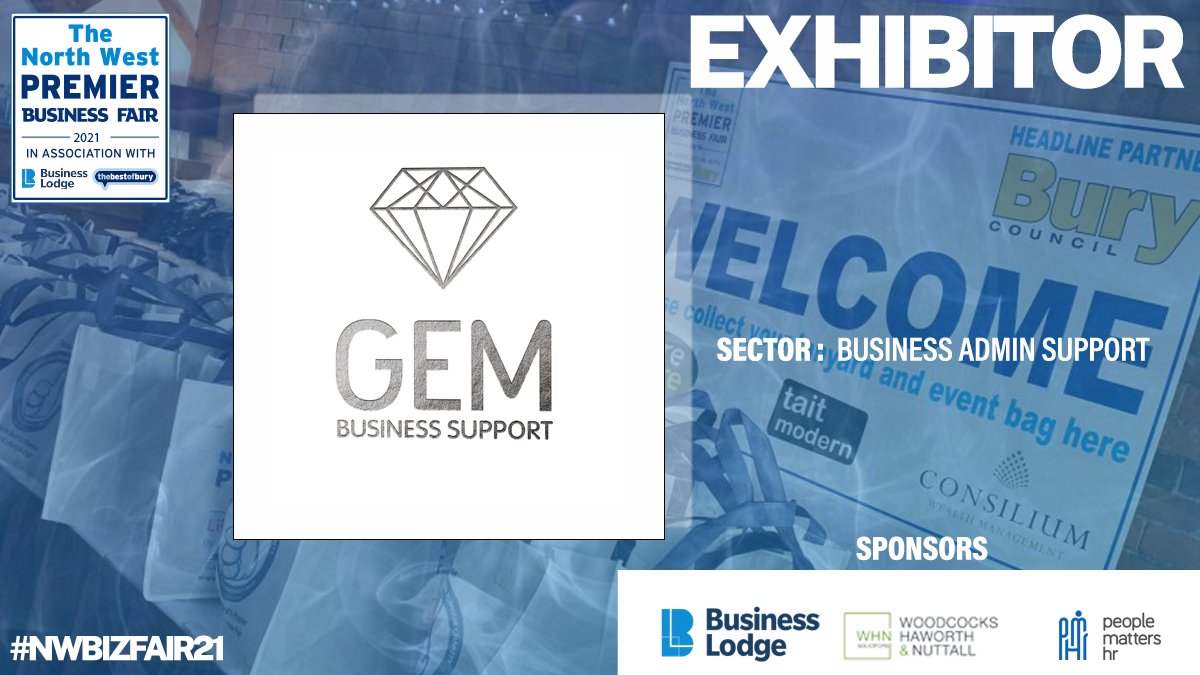 𝗧𝗵𝗲 𝗡𝗼𝗿𝘁𝗵 𝗪𝗲𝘀𝘁 𝗣𝗿𝗲𝗺𝗶𝗲𝗿 𝗕𝘂𝘀𝗶𝗻𝗲𝘀𝘀 𝗙𝗮𝗶𝗿 𝟮𝟬𝟮𝟭 - 𝗘𝘅𝗵𝗶𝗯𝗶𝘁𝗼𝗿

🕴️<a href="/GEM_Business67/">Gill @ GEM</a>
 🏭 Business Admin Support 
🌐 loom.ly/0MxshDU

Are you exhibiting at the North West Premier Business Fair too? 

 📧 debi@madeinbury.co.uk

#NWBizFair21