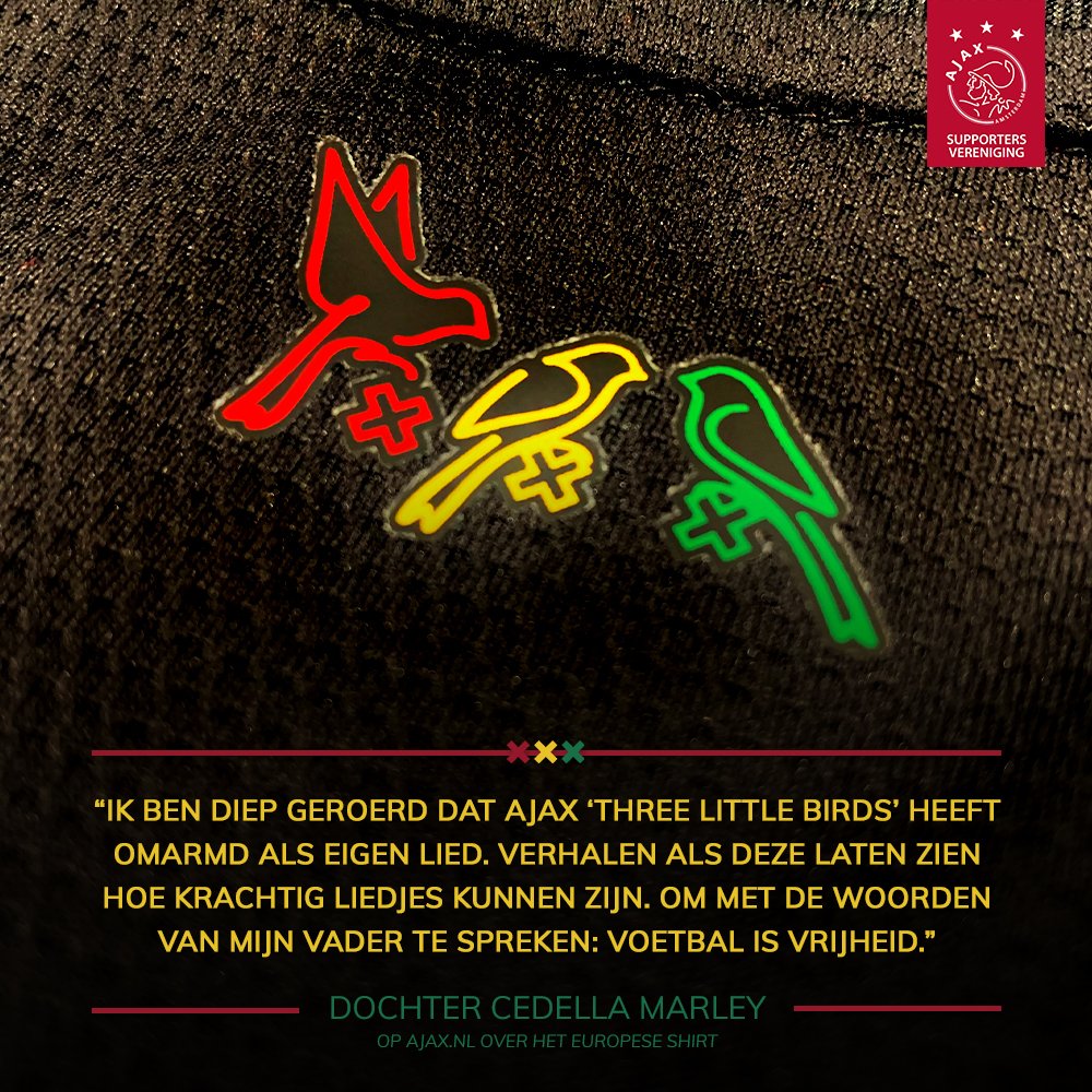 Twee graden R Kritisch Ajax Life on Twitter: "#Ajax brengt met het Europese shirt een fraai  eerbetoon Bob Marley en Three Little Birds. Iets wat op veel waardering van  de familie kan rekenen. 💚💛❤️ https://t.co/iweSJvu80B" /
