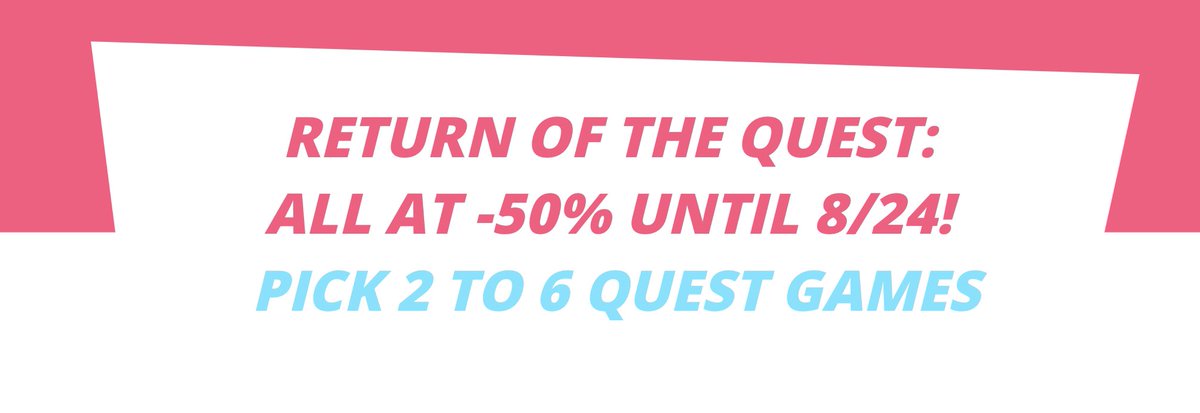 Oculus doubles the storage, we halve the price of our games 🎉

Return of the Quest' special promotion: 

All revealed bundles at -50% instead of -15%… but only until Quest is back on sale (August 24)!