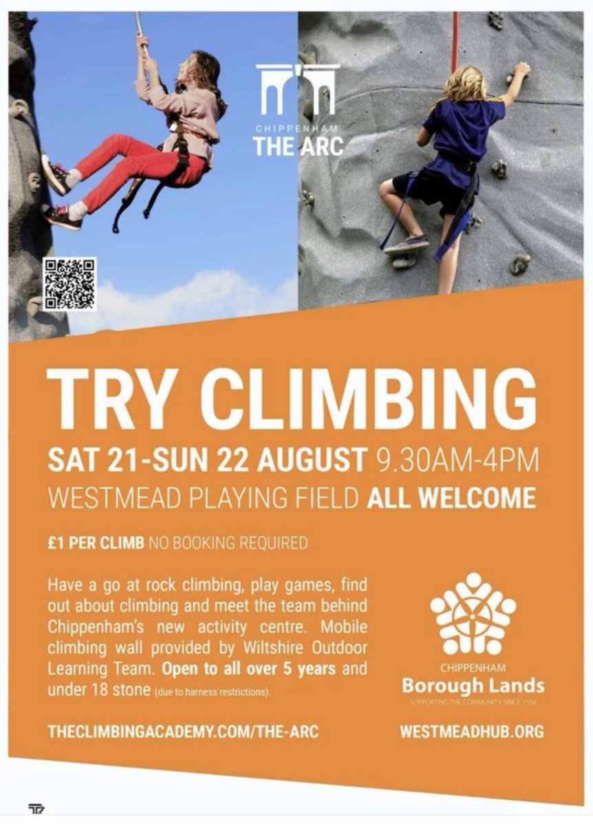 TheCMSGroup's tweet photo. Let’s hope the sun comes out soon for @ChipBoroughLC Climbing event this weekend!! £1 per climb 🧗🏼‍♀️ and open for all ages - hope to see you there! #chippenham #tryclimbing https://t.co/6eu0IbU984