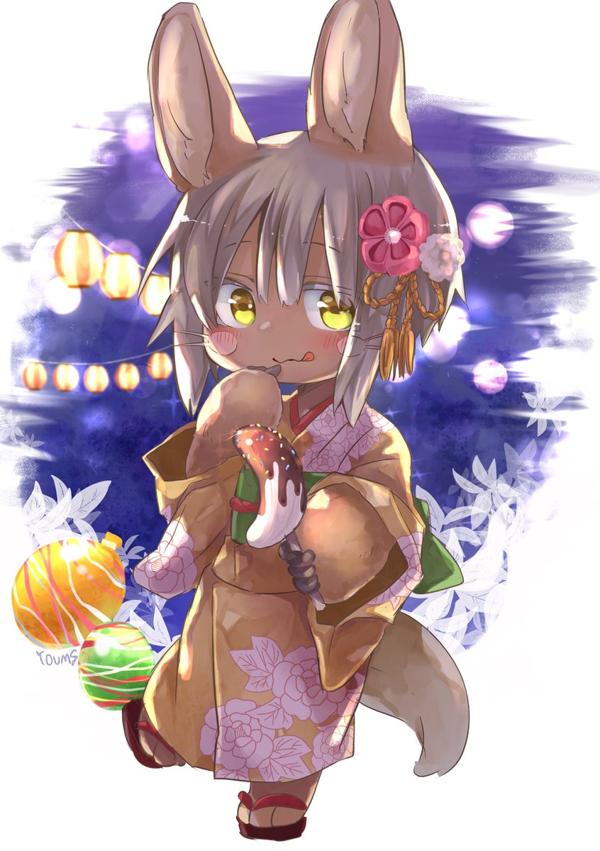 nanachi (made in abyss) japanese clothes furry kimono animal ears 1other yellow eyes tail  illustration images