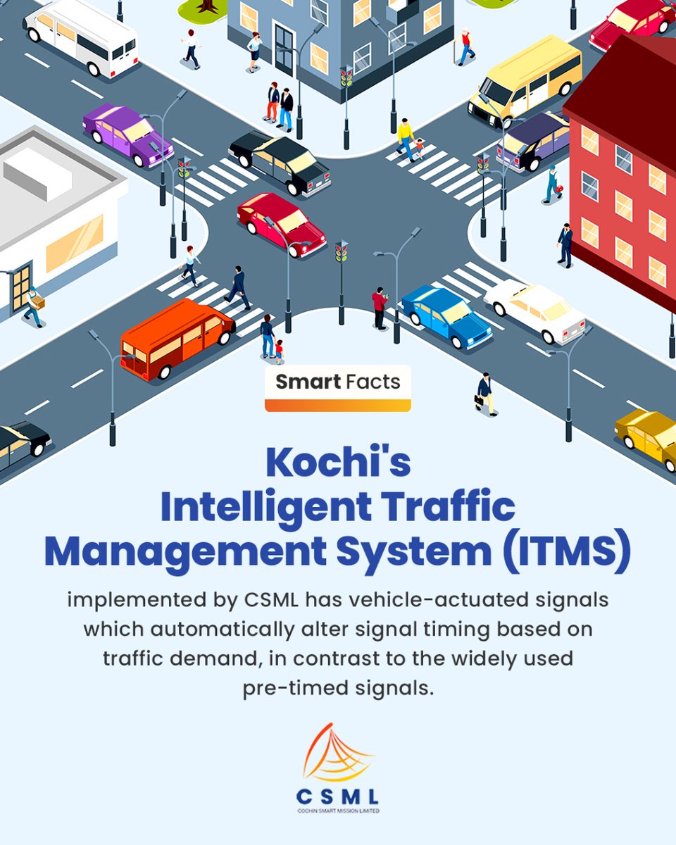 CSML__'s tweet image. The #IntelligentTrafficManagementSystem #ITMS implemented in #Kochi by #CSML has #vehicleactuatedsignals to ensure smooth vehicle movement.
#SmartCity #traffic #livablecities #smartsignals
@SmartCities_HUA @Secretary_MoHUA @KeralaMvd @kochicitypolice @MoHUA_India