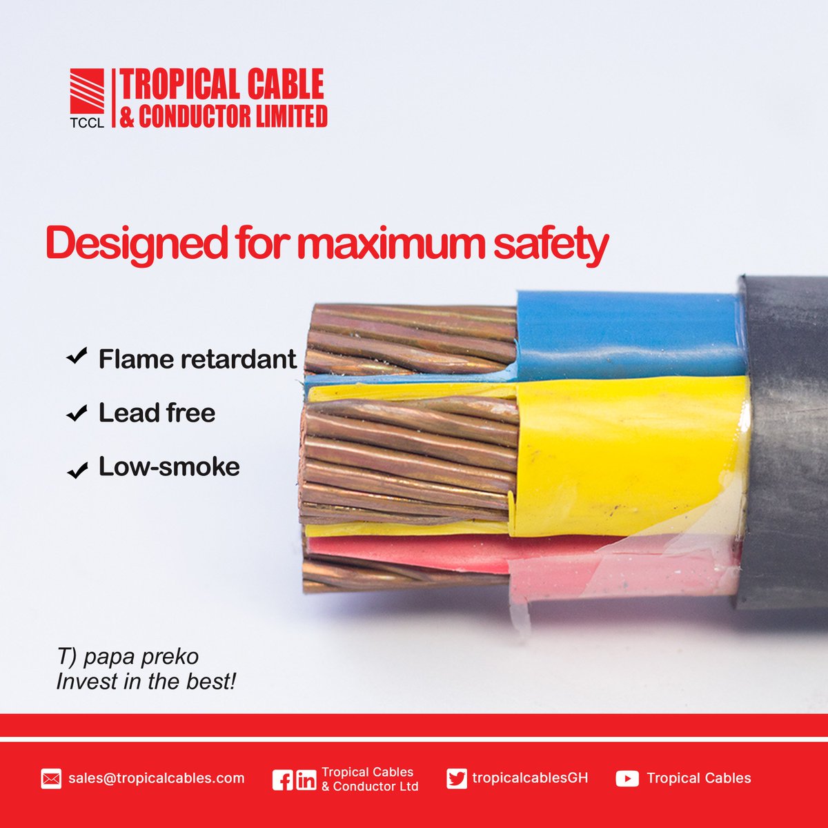 TropicalcableGH's tweet image. Our cables are flame retardant, emit low smoke during fire outbreaks and completely lead-free. Remember, your safety is our priority.  #Yoursafetyfirst #TropicalCables #Quality #Besafe