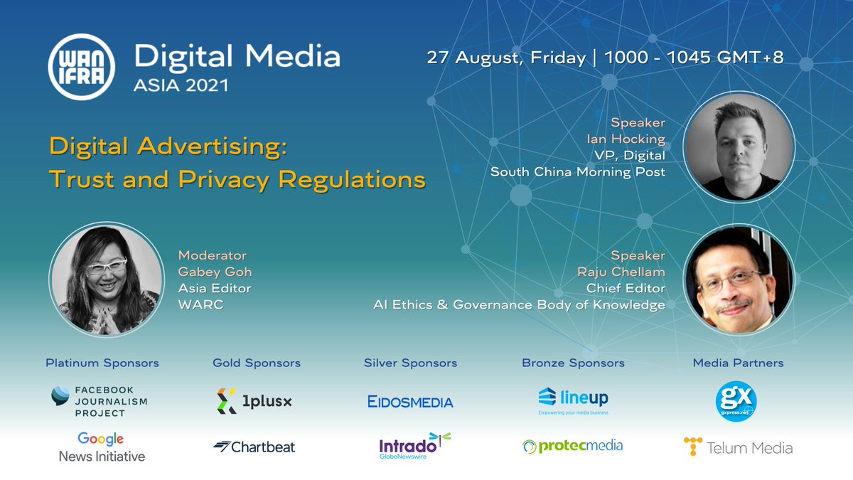 NewsConf's tweet image. #DigitalMediaAsia - Join WARC's @gabeygoh, SCMP's @IanHocking &amp;amp; regulatory expert, Raju Chellam, for a look at digital ad-related privacy regulations across Asia, identity devices across the ad-tech industry and the challenges to overcome. tiny.cc/DMA2021