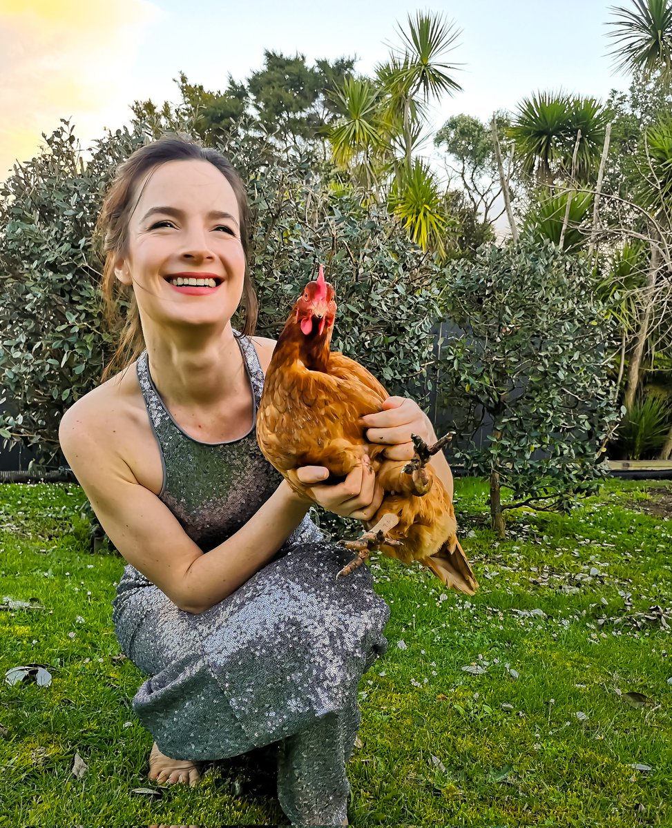 According to <a href="/Hilary_Barry/">Hilary Barry</a> it's #formalfriday today so we had a backyard garden party in sequins and feathers 🐔👠
#lockdown #stayhome