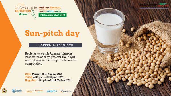 SBNMalawi's tweet photo. NUTRITIOUS MILK THAT IS ‘SOY’ GOOD 
Register to watch Adaran Johnson Associates on https://t.co/MXA1Wp9jgC led by Dr Alfred Osunsanya.
@SUN_Movement @WFP_Malawi @UNOPS @GrowthAfrica
#RethinkingNutritionInnovations #SUNCompetition #ImprovingMalawiAgriFood https://t.co/qEiygbSf4N