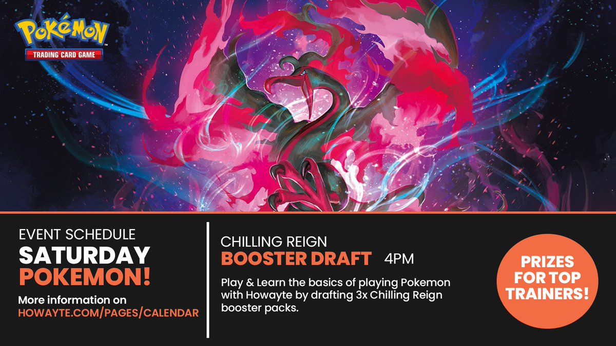 Howayte's tweet image. This event is designed to teach everyone the basics of #Pokemon and how to play. Booster Draft is a great way to start your collection and play with them in the same time!

You will need to present you green sheild on the beware app if 12 or older. (Under must be accompanied)