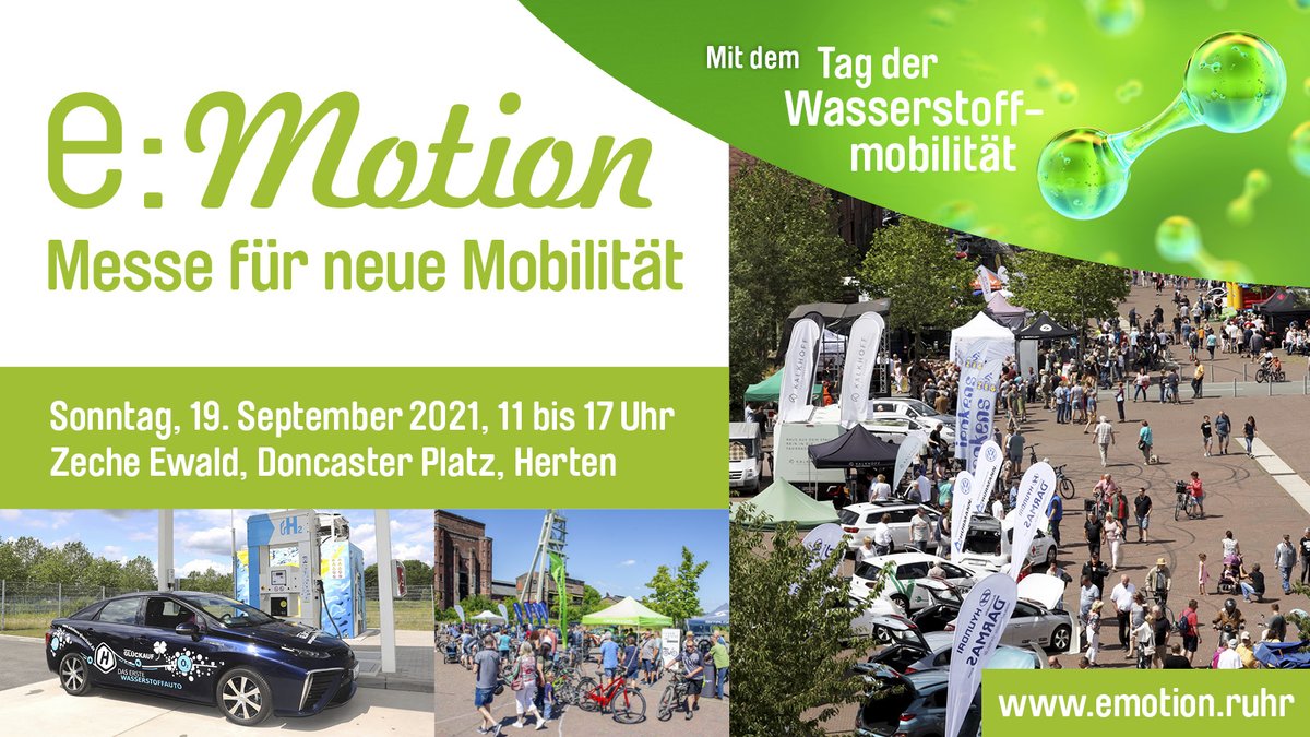#H2-Mobilität in #EmscherLippe erleben? Das geht am #TagDerWasserstoffmobilität! Wir sind So, 19.9.2021, Mitveranstalter der e:Motion in Herten. Mit buntem Programm für Familien und Fachleute. Und exklusiven Ergebnissen der #HyExperts-Studie. Info: emotion.ruhr #Hyland