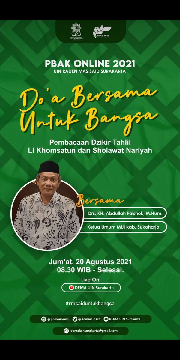 RahmadEd97's tweet photo. Doa bersama dalam acara PBAK UIN Surakarta 2021

#RMSAIDUNTUKBANGSA https://t.co/7uf51ZlSuZ